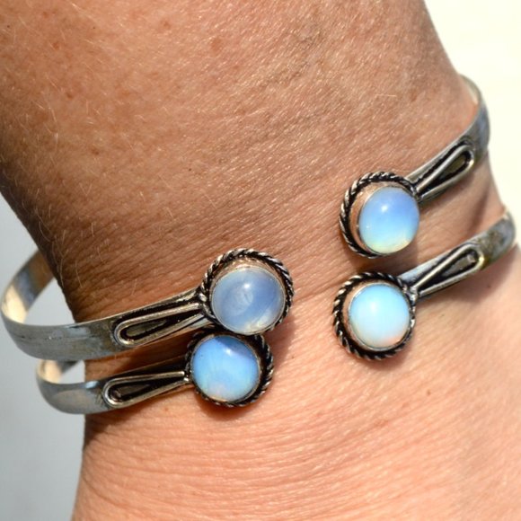 Jewelry - Opalite Bracelet Silver Plated 2 Cuffs Set Boho